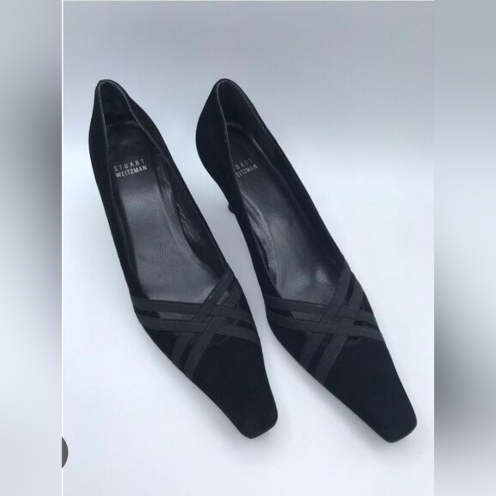 Stuart Weitzman Women’s Size 8 M Black Kitten Heels Cross Straps Spain